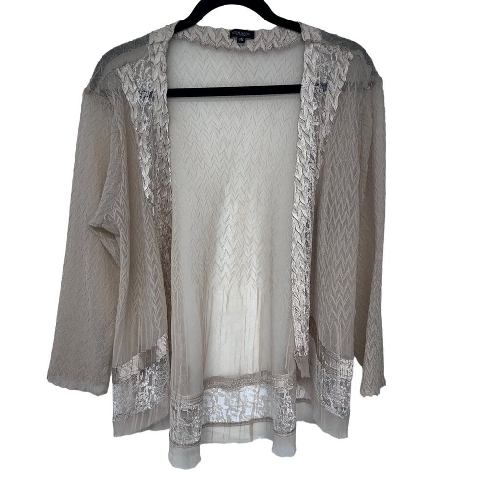 Komarov Womens Sheer Crinkle Open Front Cardigan Size 1X Lace Fairy Feminine